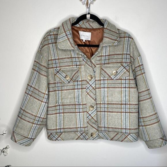 BY MALINA Holly Jacket Multi Check Plaid Wool Shacket - Picture 8 of 11